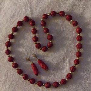 Red necklace and earrings